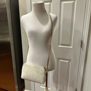 Cream Sherpa Crossbody Bag with Adjustable Strap